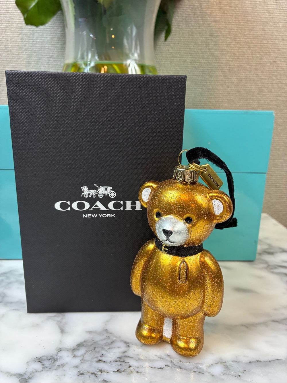NIB Coach Gold Glitter Bear Christmas Ornament